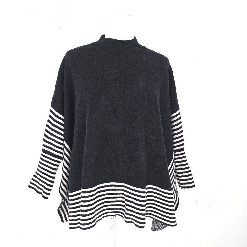 Patricia Luca Milano Black White Sweater Oversized Cape Knit Women One Size Mod
